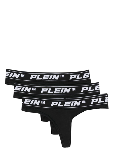 Philipp Plein Logo-waist Thongs (set Of Three) In Black