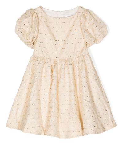 Tartine Et Chocolat Kids' Metallic-ribbon Puff-sleeve Dress In Yellow