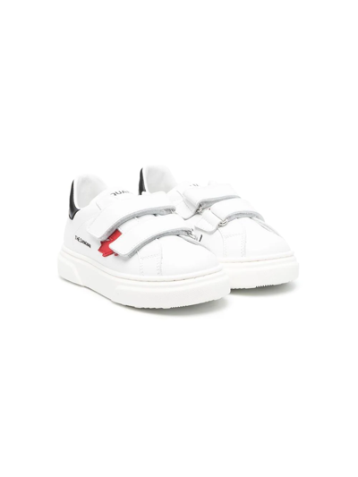 Dsquared2 Kids' Printed Leather Strap Sneakers In Bianco