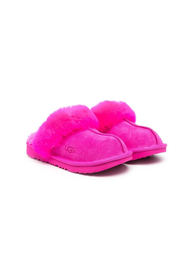 Ugg Kids' Shearling-trim Chunky Slippers In Pink