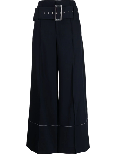 Pre-owned Celine Belted Wide-legged Trousers In Blue