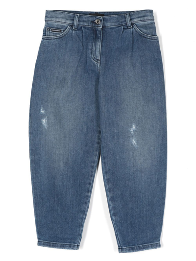 Dolce & Gabbana Kids' Logo-plaque Tapered Jeans In Blue