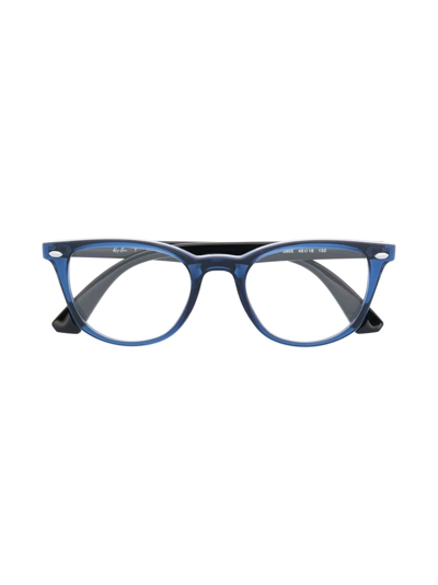 Ray-ban Junior Kids' Tortoiseshell-effect Square Glasses In Blue