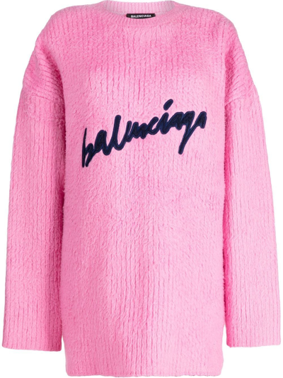 Pre-owned Balenciaga Logo-embroidered Jumper In Pink
