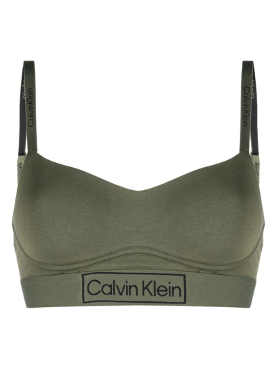 Calvin Klein Underwear Logo-print Hem Bra In Green