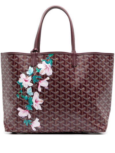 Pre-owned Goyard  Customised Floral St. Louis Tote In Purple