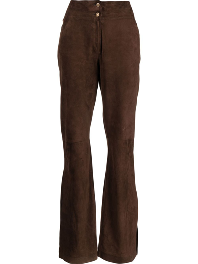 Pre-owned Dior High-waisted Flared Suede Trousers In Brown