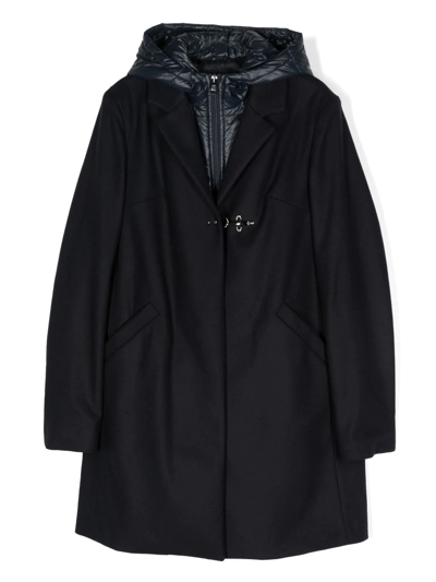 Fay Kids' Layered Hooded Parka Coat In Blue