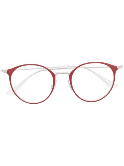 Ray-ban Junior Kids' Logo Round-frame Glasses In Red