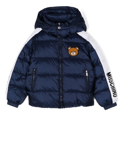 Moschino Kids' Toy-bear Patch Padded Jacket In Blue
