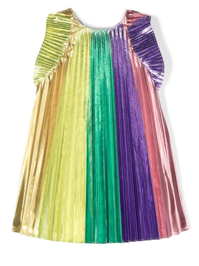 Stella Mccartney Kids' Rainbow-print Pleated Dress In Multicolor