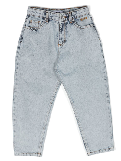 Msgm Kids' Logo-embroidered Straight-leg Denim In Blue