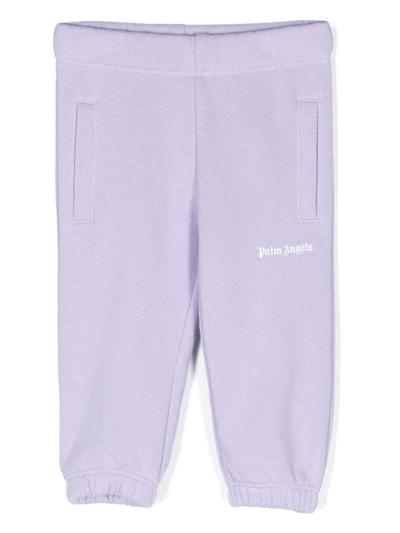 Palm Angels Lilac Sweatpants For Baby Girl With White Logo In Light Purple