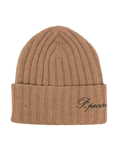 Paolo Pecora Kids' Embroidered-logo Knitted Beanie In Neutrals