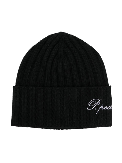 Paolo Pecora Kids' Embroidered-logo Knitted Beanie In Black