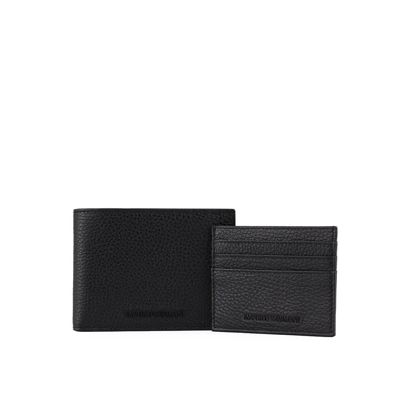 EMPORIO ARMANI BLACK WALLET+CARD HOLDER SET