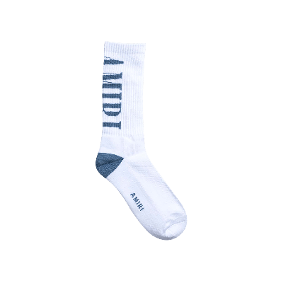 Pre-owned Amiri Vertical Logo Socks 'white/dusty Blue'