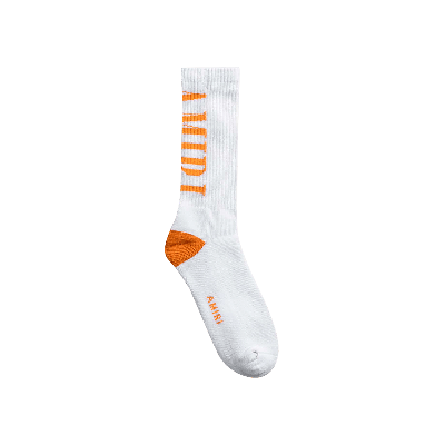 Pre-owned Amiri Vertical Logo Socks 'white/orange'