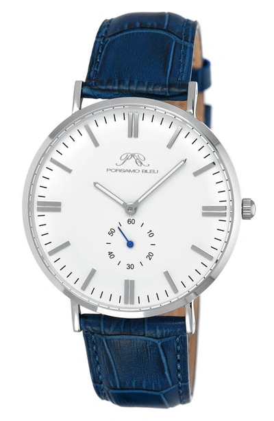 Porsamo Bleu Henry Embossed Leather Strap Watch, 40mm In Blue/silver
