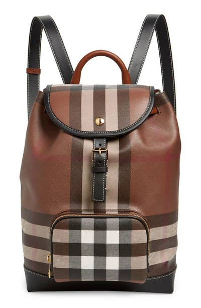 Burberry Check-print Medium Cotton-blend Backpack In Dark Birch Brown