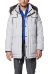Andrew Marc Tremont Water Resistant Down Quilted Parka With Faux Fur Trim In Moon