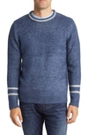 Schott Stripe Trim Triple Blend Crewneck Sweater In Navy