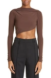 Jacquemus Asymmetric Cropped Bodysuit In Brown