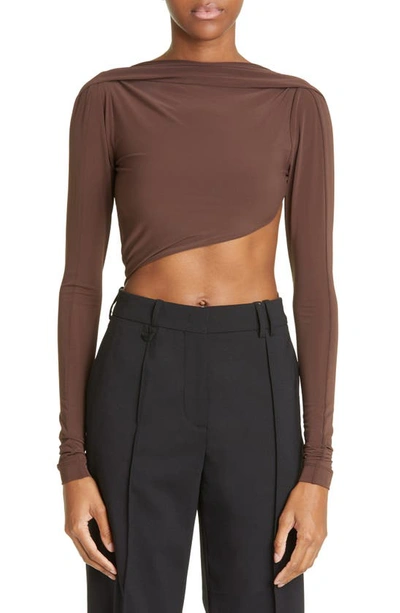 Jacquemus Asymmetric Cropped Bodysuit In Brown