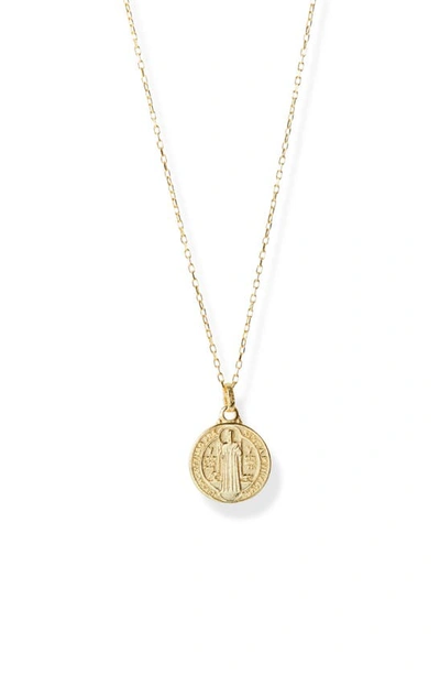 Argento Vivo Sterling Silver Saint Benedict Coin Pendant Necklace In Gold