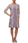 Alex Evenings Embroidered Mock Jacket Cocktail Dress In Smokey Orchid