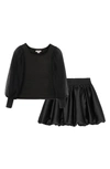 Habitual Girls' Rib Knit Top & Bubble Skirt Set - Big Kid In Black