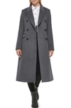 Karl Lagerfeld Wool Blend Double Breasted Coat In Medium Grey