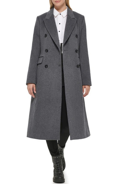 Karl Lagerfeld Wool Blend Double Breasted Coat In Medium Grey