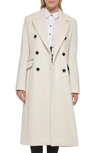 Karl Lagerfeld Wool Blend Double Breasted Coat In White
