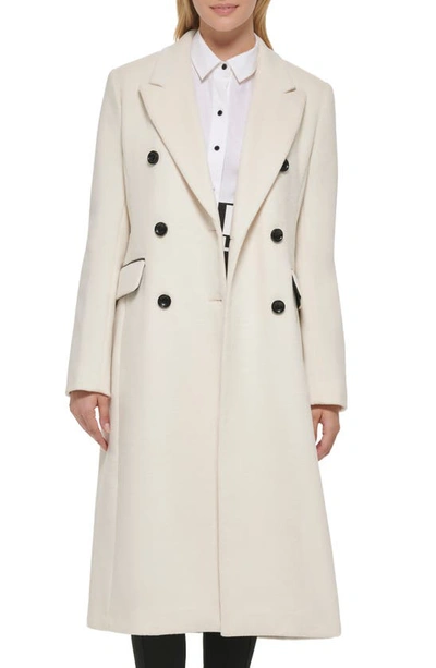 Karl Lagerfeld Wool Blend Double Breasted Coat In White