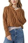 Free People Cutting Edge Cotton Cable Sweater In Brown