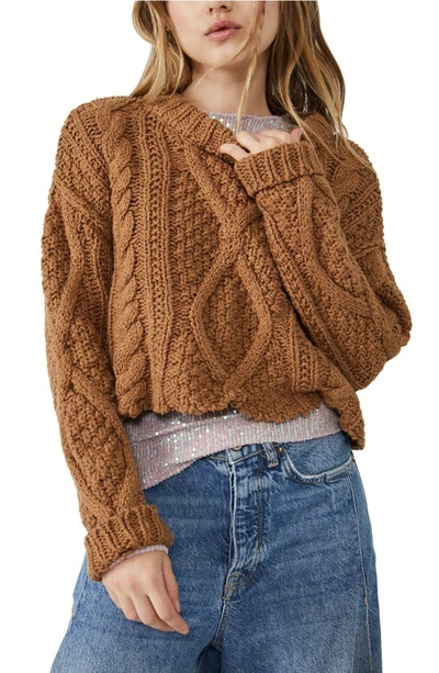Free People Cutting Edge Cotton Cable Sweater In Camel
