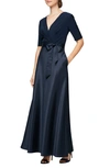 Alex Evenings Tea Surplice Neckline Dress In Navy