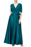Alex Evenings Tea Surplice Neckline Dress In Emerald Aqua