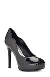 Nine West Women's Hilare Platform Dress Peep Toe Pumps In Black Faux Patent Leather