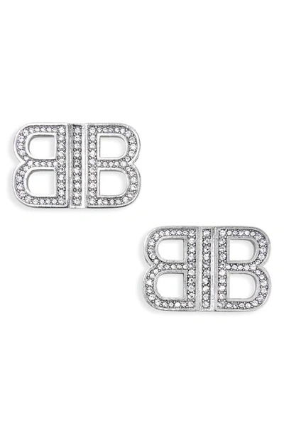 Balenciaga Bb Crystal Stud Earrings In Metallic