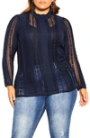 City Chic Panelled Lace Top In Navy