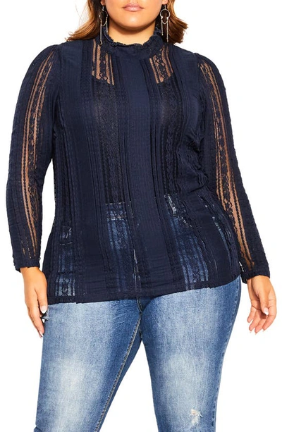 City Chic Panelled Lace Top In Navy