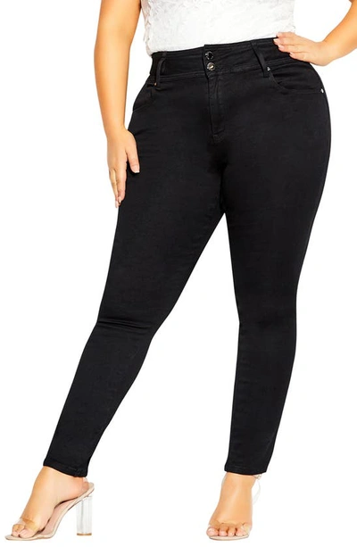 City Chic Harley Double Button Skinny Jeans In Black