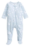 Nordstrom Babies' Print Zip Footie In Blue Flax Woodland