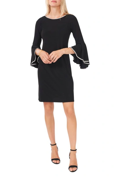 Chaus Rhinestone Trim Ruffle Sleeve Shift Dress In Black/ Silver