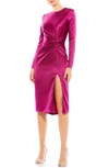 IEENA FOR MAC DUGGAL IEENA FOR MAC DUGGAL SIDE TWIST LONG SLEEVE SATIN SHEATH DRESS