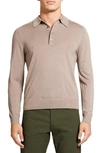 Theory Long Sleeve Wool Polo In Tapir - 02d