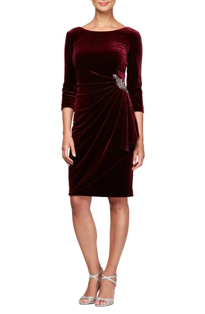Alex Evenings Womens Velvet Knee Cocktail And Party Dress In Wine