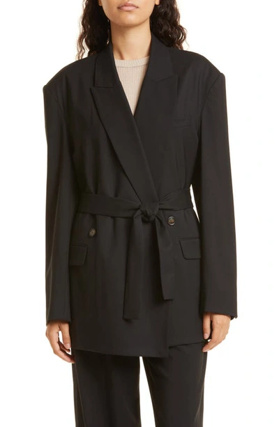 Argent Belted Stretch Wool Blazer In Black